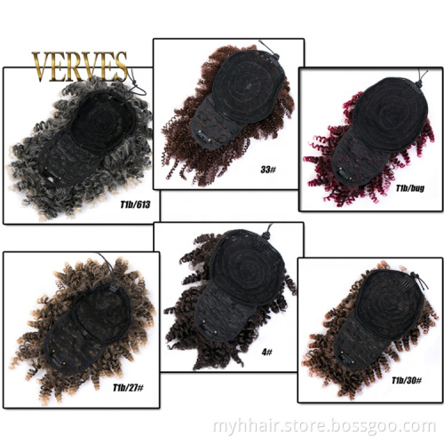 High Puff Afro Kinky Curly Synthetic Ponytail with Bangs Ponytail Hair Drawstring Short Afro Pony Tail Clip in Hair Extension